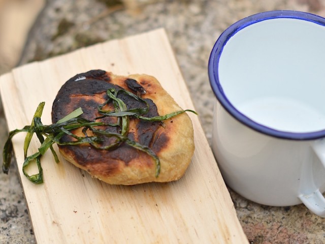 foraged feasts with fore/adventure flatbread with wild garlic and rosemary